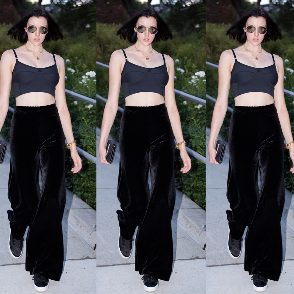 Wide Leg Stretch Velvet Trouser